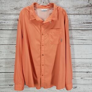 Columbia PFG Men's Orange Omni Shade Roll Tab Sleeve Button Up Shirt Size XXL
